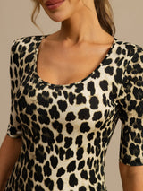 [Leopardo] SilkSilky-ES A metà Escote Cuchara Camisetas de Mujer 006