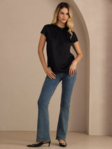 [Negro] SilkSilky-ES Short Sleeve Blouse 006