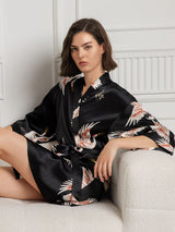 [Negro] SilkSilky-ES 3/4 Sleeve Bata de mujer 003