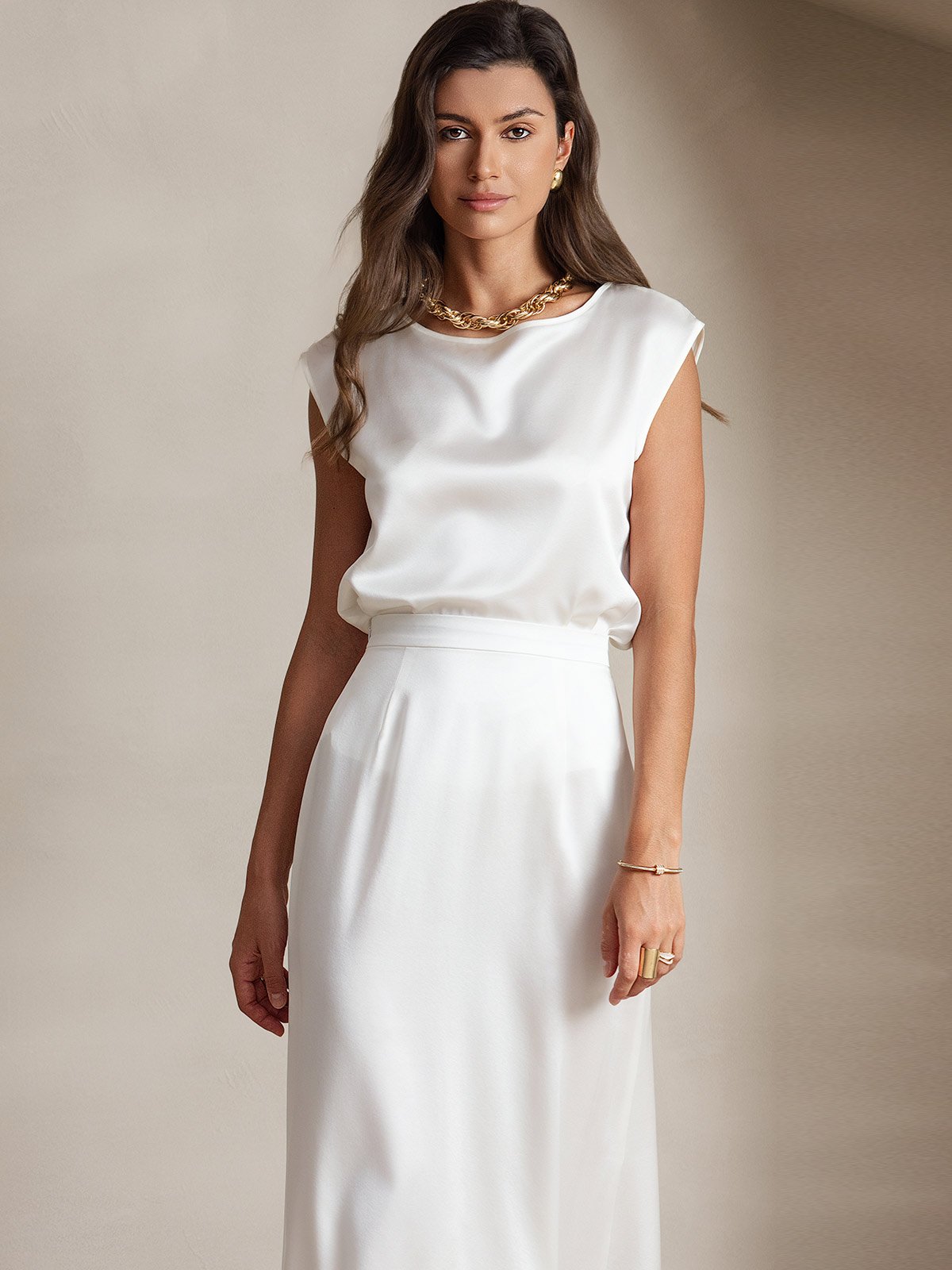 [Blanco] SilkSilky-ES 19Momme Seda Womens T-Shirt 003