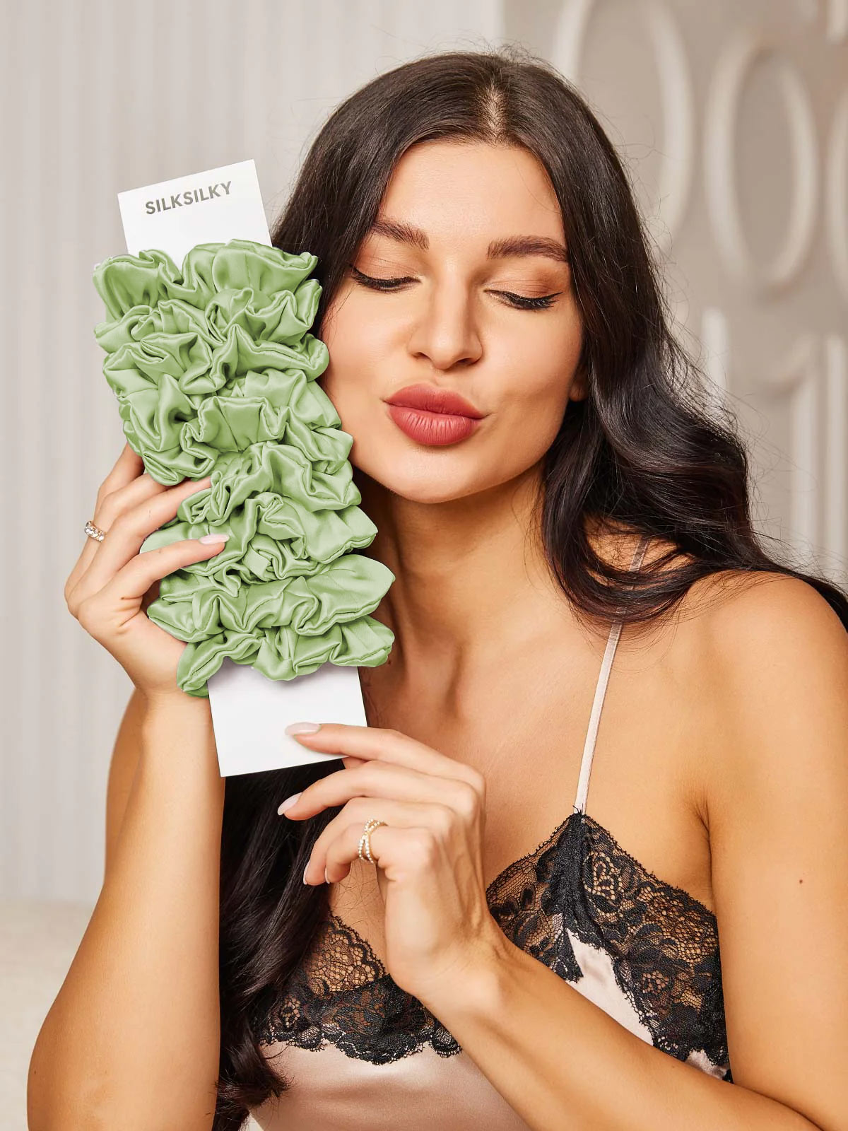 [Verde Claro] SilkSilky-ES 19Momme Seda Pura Scrunchie 001,