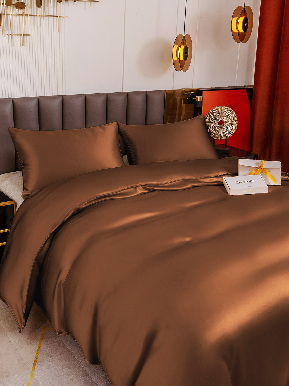 [Café] SilkSilky-ES 19Momme Juego de ropa de cama 004