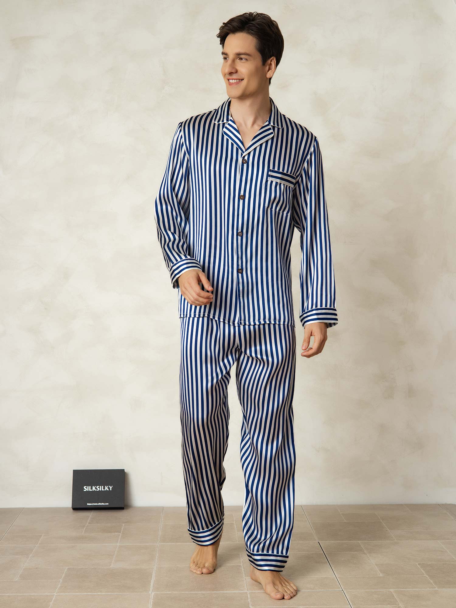 [Raya Marina] SilkSilky-ES 19Momme Seda Pura Mens Pajamas 001