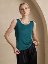 [Verde Oscuro] SilkSilky-ES Sin mangas Cuello Redondo Camisetas de Mujer 003