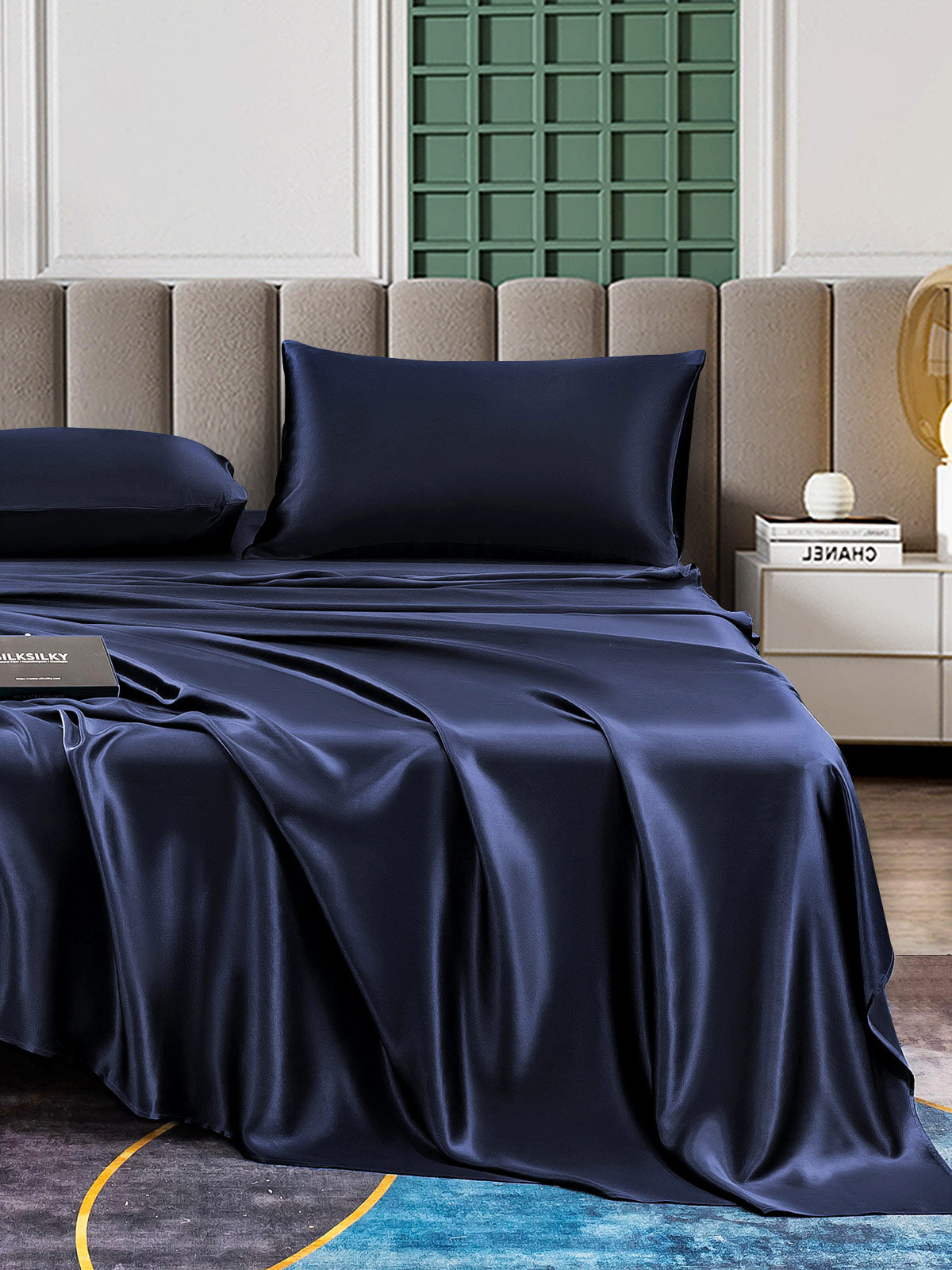 [Azul Oscuro] SilkSilky-ES 25Momme Seda Pura Bedding Set 006