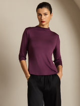 [Púrpura] SilkSilky-ES Seda Pura Womens T-Shirt 006
