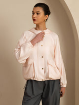 [Rosa] SilkSilky-ES Manga larga Cuello Alto Chaqueta de mujer 004
