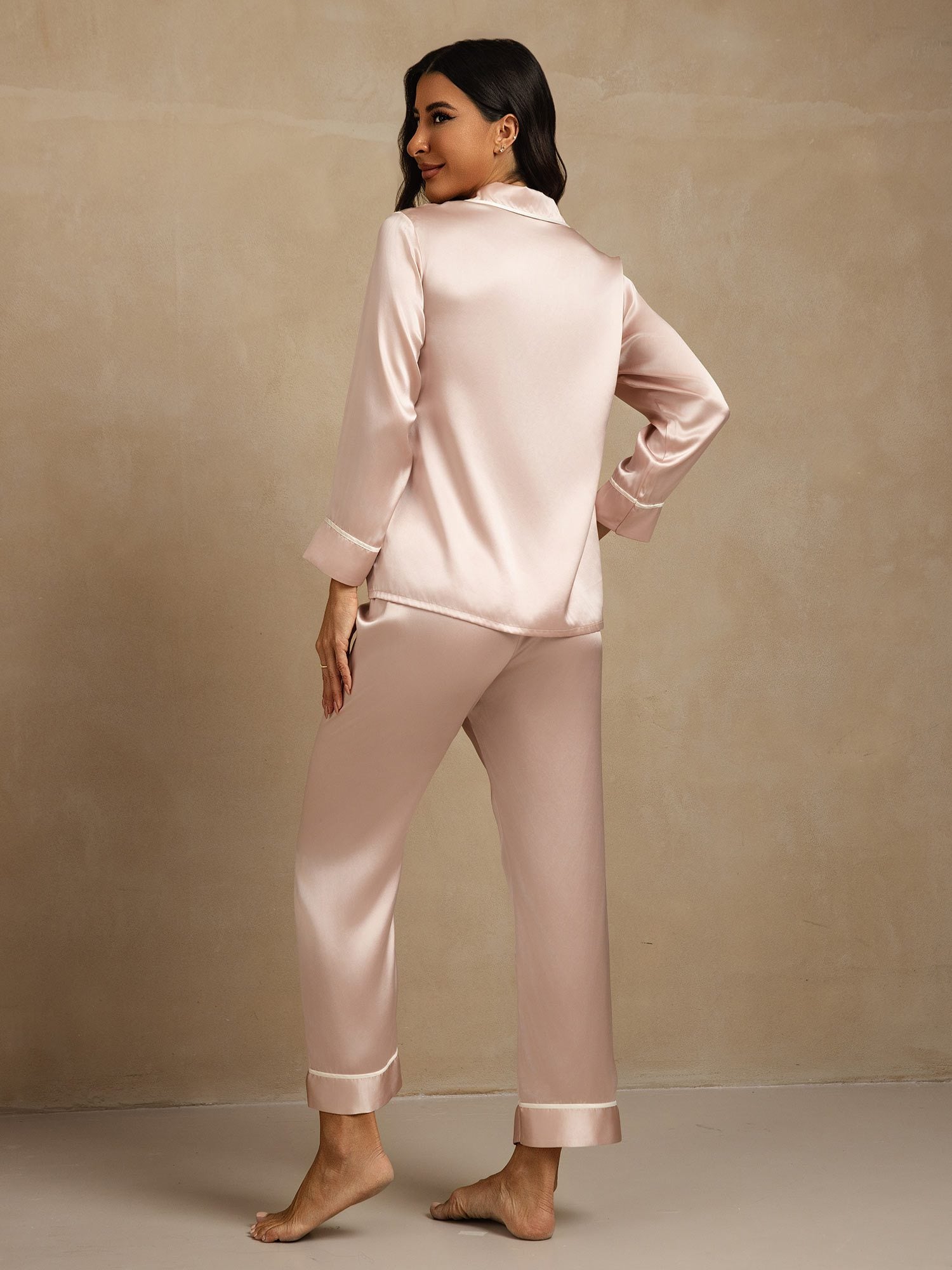 [Rosa] SilkSilky-ES Seda Pura Cuello Camisero Pijamas de mujer 002