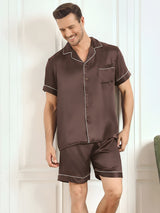 [Café] SilkSilky-ES Short Sleeve Lapel Collar Pijamas de hombre 001
