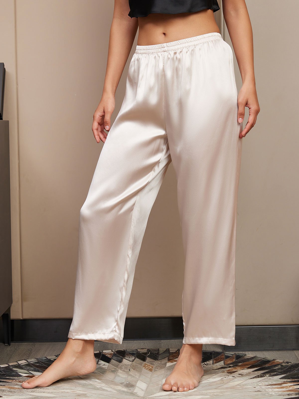 [Beige Claro] SilkSilky-ES Seda Pura Womens Sleep Bottoms 003