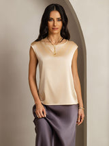 [Champán] SilkSilky-ES Cap Sleeve Round Neck Camisetas de Mujer 001