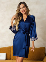 [Azul Oscuro] SilkSilky-ES 3/4 Sleeve Bata de mujer 001