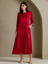 [Vino] SilkSilky-ES 3/4 Sleeve Round Neck Vestido 001
