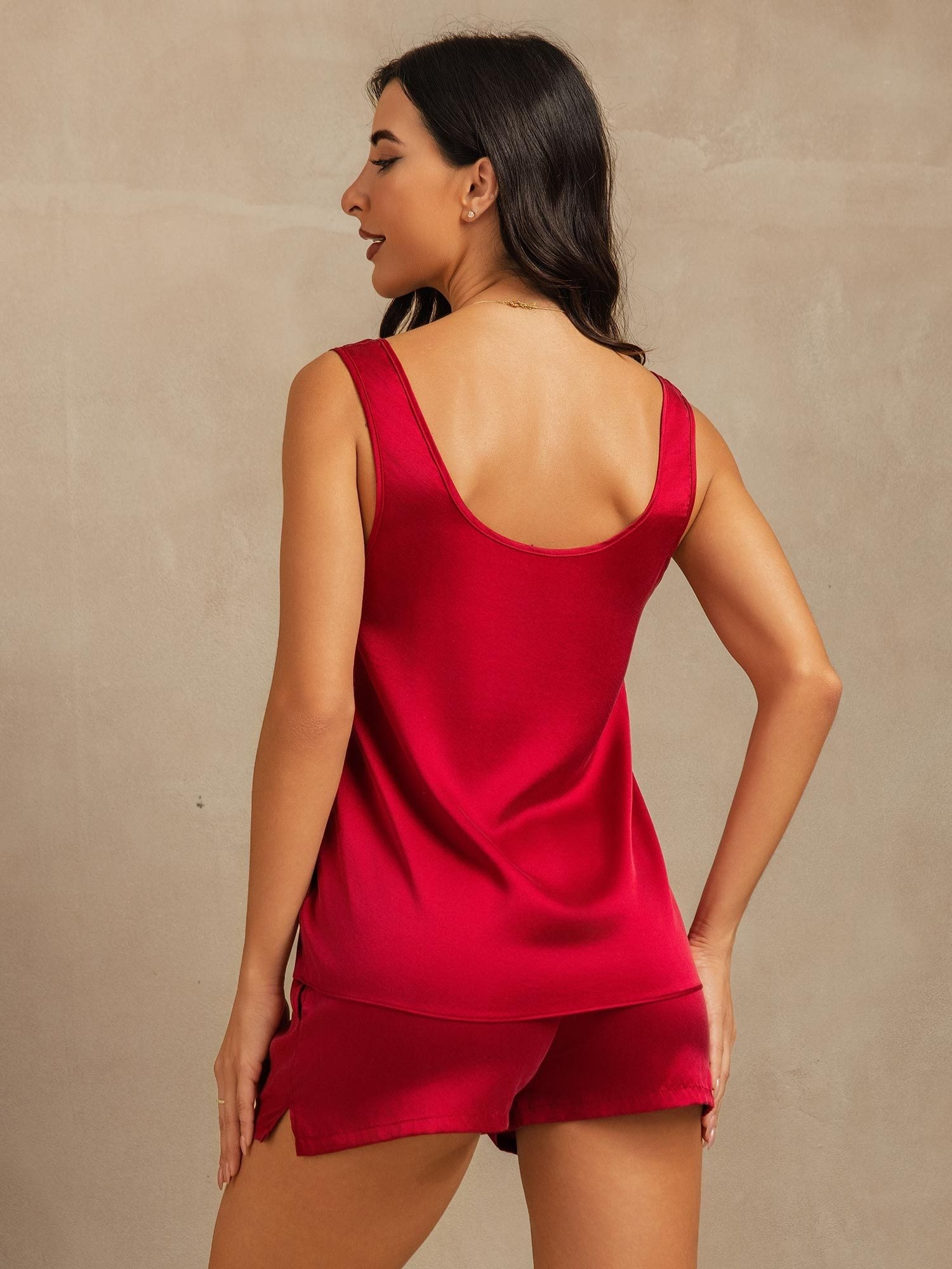 [Vino] SilkSilky-ES 19Momme Seda Cuello en U Pijamas de mujer 002