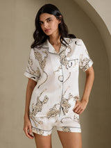 [Guepardo Blanco] SilkSilky-ES Short Sleeve Notch Collar Pijamas de mujer 001