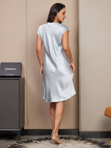 [Azul Claro] SilkSilky-ES Cap Sleeve V Neck Camisón 002
