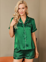 [Verde] SilkSilky-ES Short Sleeve Lapel Collar Pijamas de mujer 003
