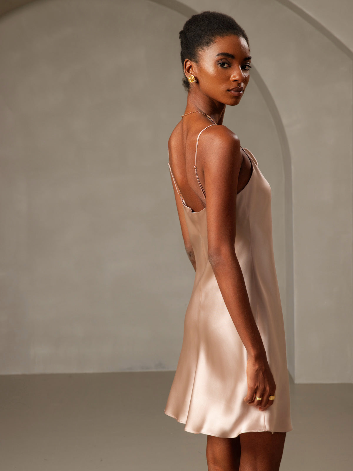 [Malva Pálido] SilkSilky-ES Spalline Sottili Cuello Drapeado Vestido 002