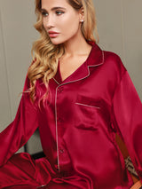 [Vino] SilkSilky-ES Long Sleeve Lapel Collar Pijamas de mujer 009