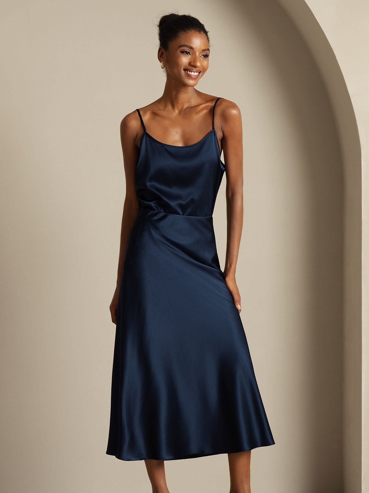 [Azul Oscuro] SilkSilky-ES 19Momme Seda Pura Womens Outfit Sets 005,