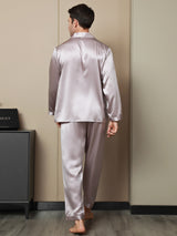 [Malva Pálido] SilkSilky-ES Long Sleeve Lapel Collar Pijamas de hombre 002