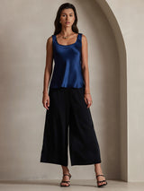 [Azul Oscuro] SilkSilky-ES 19Momme Sin mangas Escote Cuchara Top de tirantes 001
