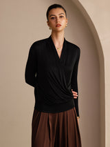 [Negro] SilkSilky-ES Long Sleeve Blusas 003