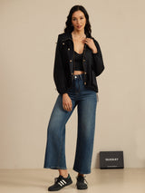 [Negro] SilkSilky-ES Manga larga Cuello Alto Chaqueta de mujer 007