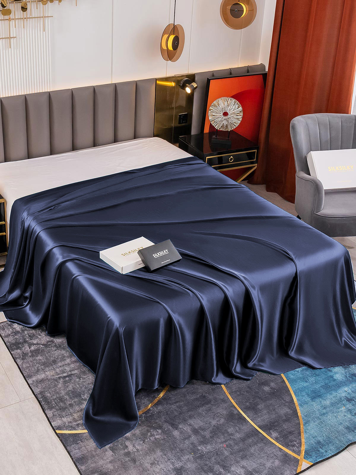 [Azul Oscuro] SilkSilky-ES 19Momme Seda Pura Sheet 001