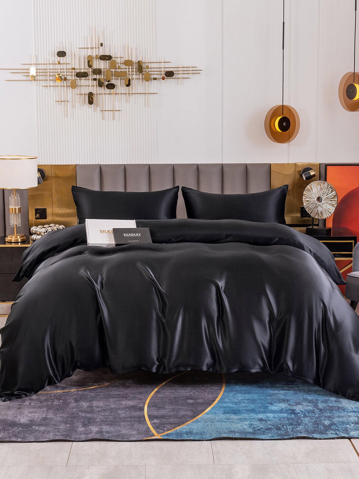 [Negro] SilkSilky-ES 19Momme Seda Pura Bedding Set 002