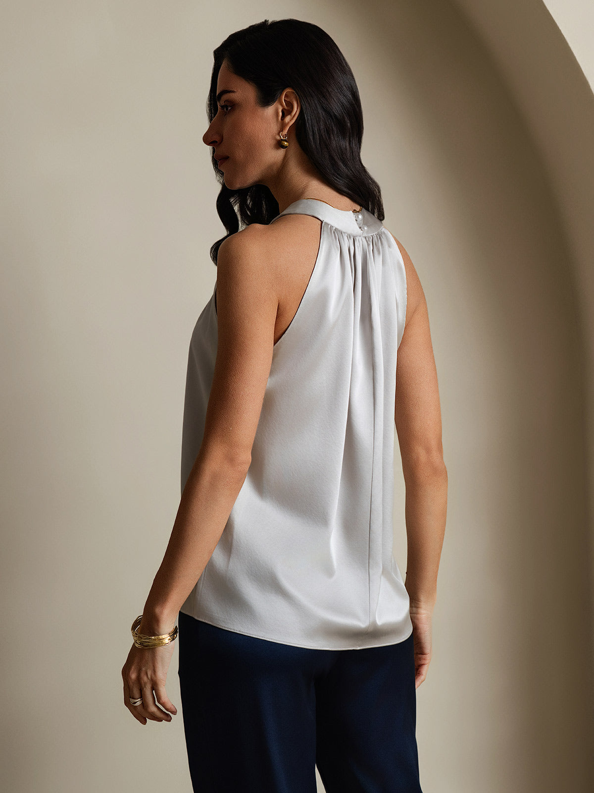 [Gris Claro] SilkSilky-ES 19Momme Seda Womens T-Shirt 002