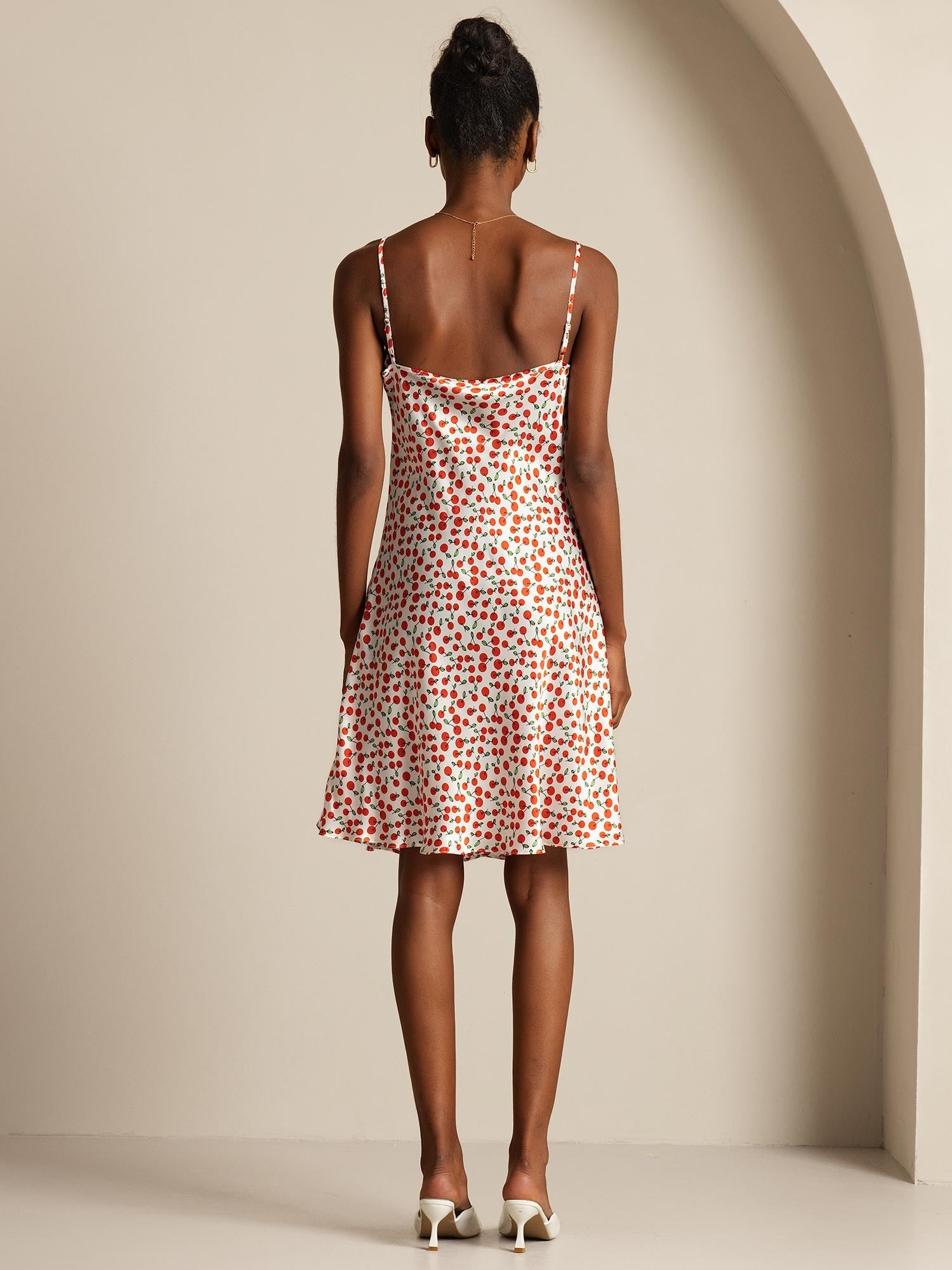 [Cereza] SilkSilky-ES Seda Pura Cuello en V Vestido 002,