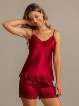 [Vino] SilkSilky-ES Spaghetti Strap V Neck Conjunto de tirantes 001