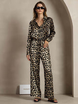 [Leopardo] SilkSilky-ES 19Momme Seda Cuello Camisero Women''s Outfit Sets 001
