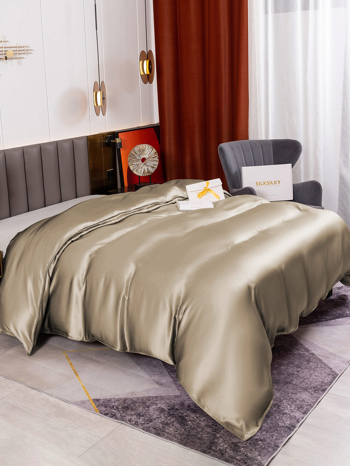 SilkSilky ES 19Momme Seda Pura Duvet Cover Caqui 003