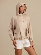 [MarrónClaro] SilkSilky-ES Manga larga Cuello Alto Chaqueta de mujer 006