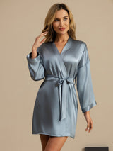 [Azul Grisáceo] SilkSilky-ES 3/4 Sleeve Bata de mujer 005
