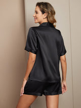 [Negro] SilkSilky-ES Seda Pura Womens Pajamas 002,