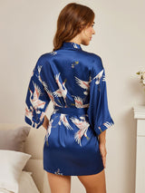 [Azul Oscuro] SilkSilky-ES 3/4 Sleeve Bata de mujer 004