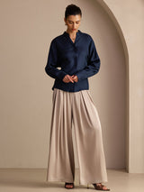 [Azul Oscuro] SilkSilky-ES Long Sleeve Blouse 006