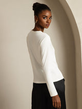 [Blanco] SilkSilky-ES Long Sleeve Crew Neck Camisetas de Mujer 002