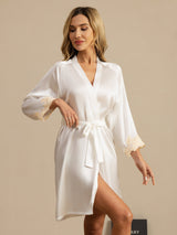 [Blanco] SilkSilky-ES 3/4 Sleeve Bata de mujer 004