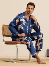 [Azul Oscuro] SilkSilky-ES Long Sleeve Notch Collar Pijamas de hombre 001