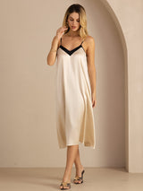 [Beige Arroz] SilkSilky-ES V Neck Vestido 004