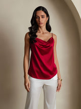 [Vino] SilkSilky-ES 19Momme Spalline Sottili Cuello Drapeado Top de tirantes 006