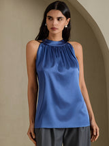 [Verde Azulado Real] SilkSilky-ES Sleeveless Halter Camisetas de Mujer 001