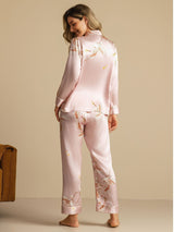 [Rosa] SilkSilky-ES Long Sleeve Lapel Collar Pijamas de mujer 002