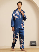 [Azul Oscuro] SilkSilky-ES Long Sleeve Notch Collar Pijamas de hombre 004