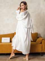 [Blanco] SilkSilky-ES Long Sleeve V Neck Conjunto de camisón y bata 004