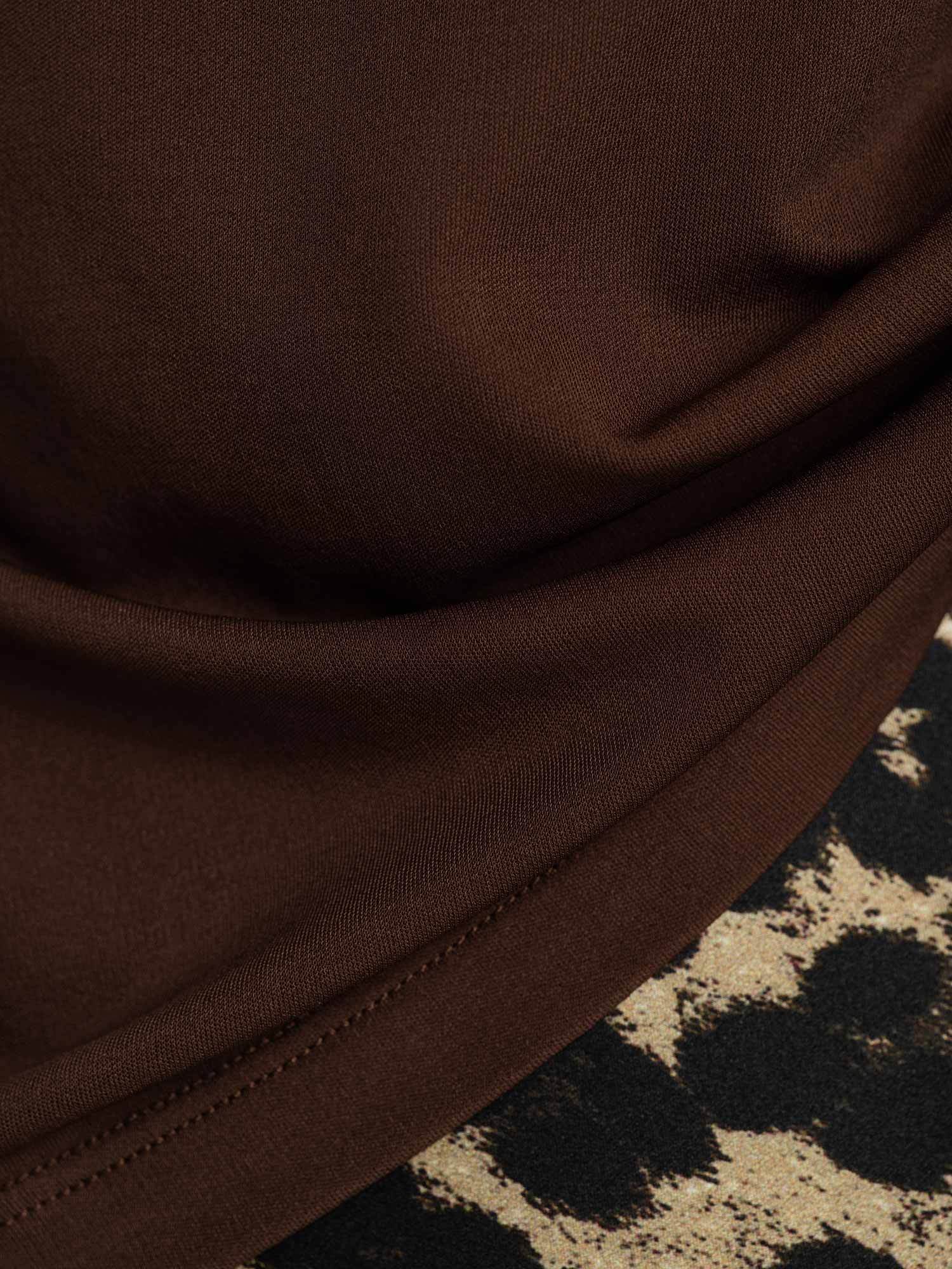 [Café] SilkSilky-ES Seda Pura Cuello en V Camisetas de Mujer 005